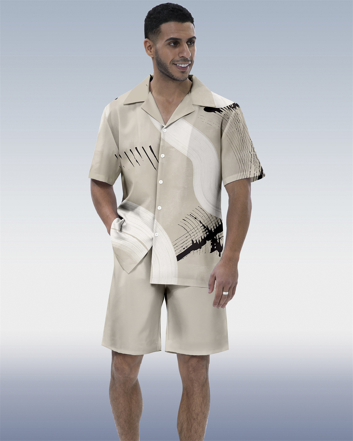 Men's Geometric Abstract Art Short Sleeve Shirt Set 211